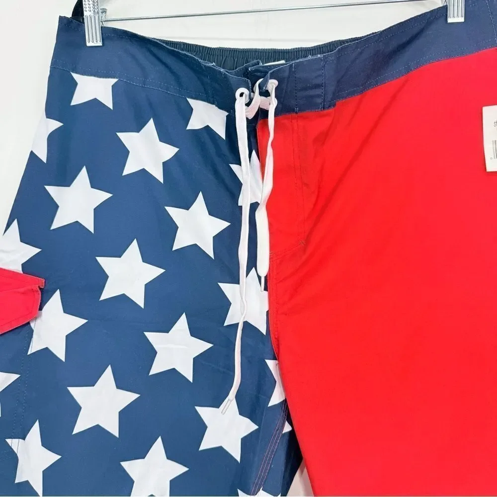 Meijer Red White Blue Starry Unlined Patriotic Board Americana Swim Shorts